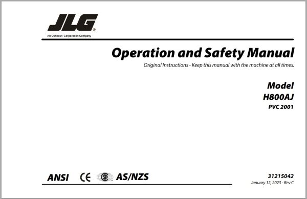 JLG Boom Lifts H800AJ Operation Safety Manual 31215042 2023 PVC 2001