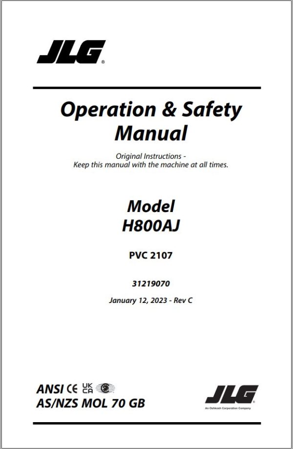 JLG Boom Lifts H800AJ Operation Safety Manual 31219070 2023 PVC 2107