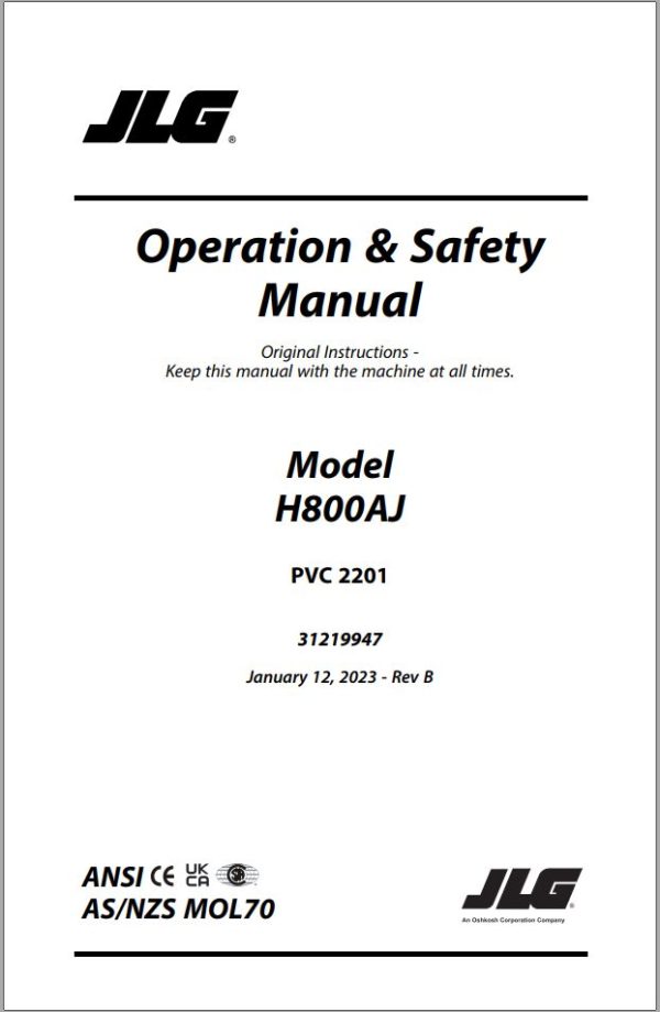 JLG Boom Lifts H800AJ Operation Safety Manual 31219947 2023 PVC 2201