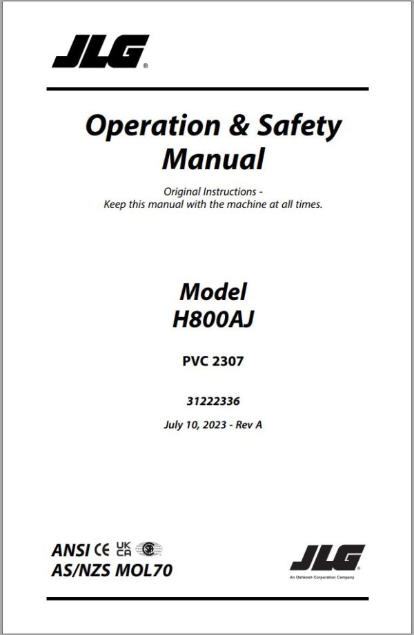 JLG Boom Lifts H800AJ Operation Safety Manual 31222336 2023 PVC 2307