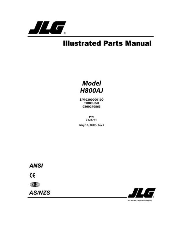 JLG Boom Lifts H800AJ Parts Manual 3121771 2022