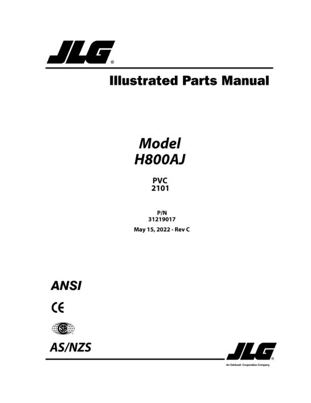 JLG Boom Lifts H800AJ Parts Manual 31219017 2022 PVC 2101