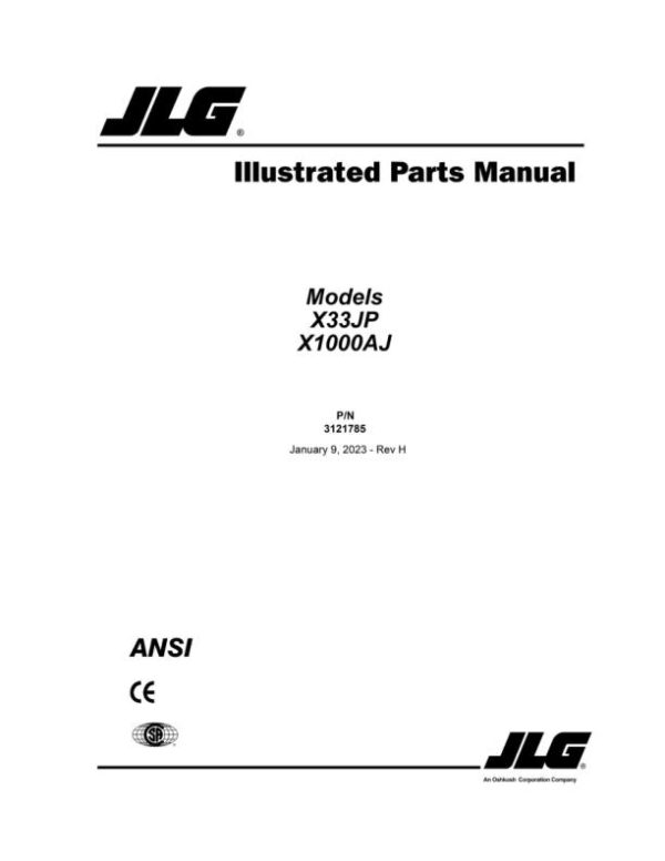 JLG Compact Crawler Booms X1000AJ X33JP Parts Manual 3121785 2023