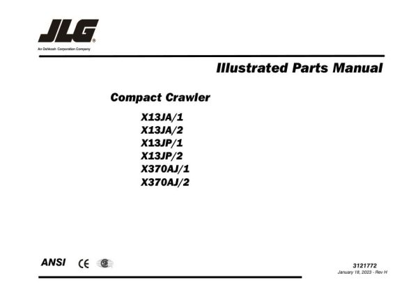 JLG Compact Crawler Booms X13JP X370AJ Parts Manual 3121772 2023
