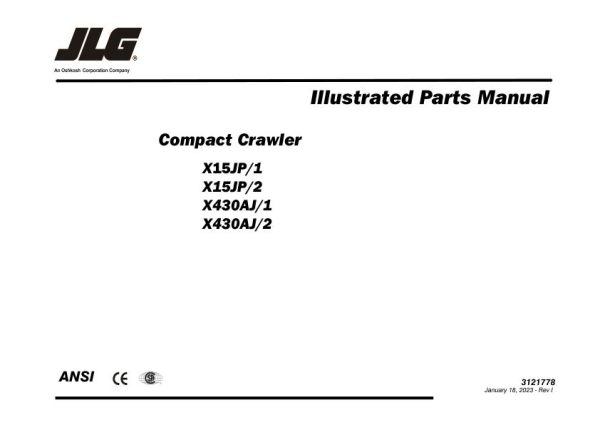 JLG Compact Crawler Booms X15JP X430AJ Parts Manual 3121778 2023
