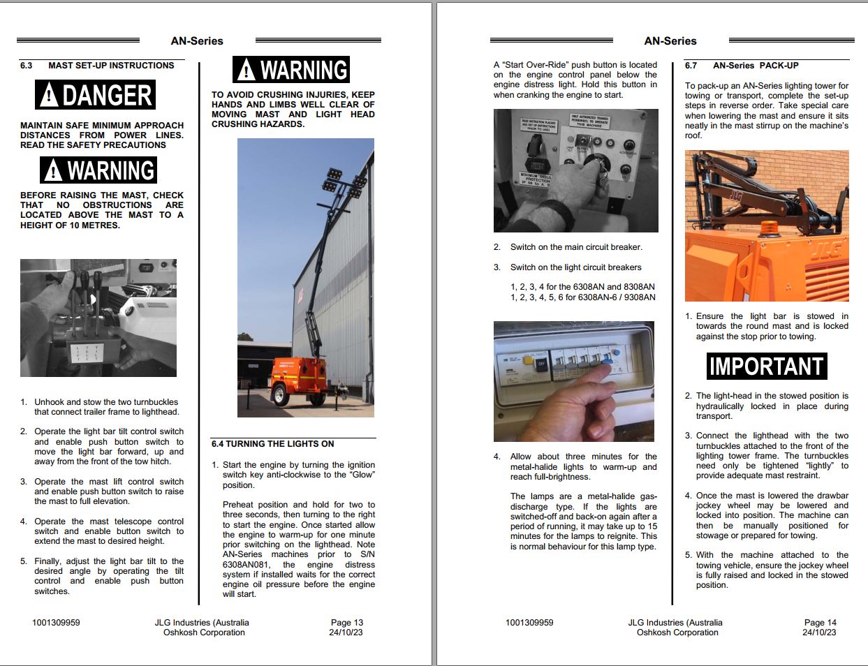 JLG Light Towers AN Series Operation Safety Manual 1001309959 2023 1