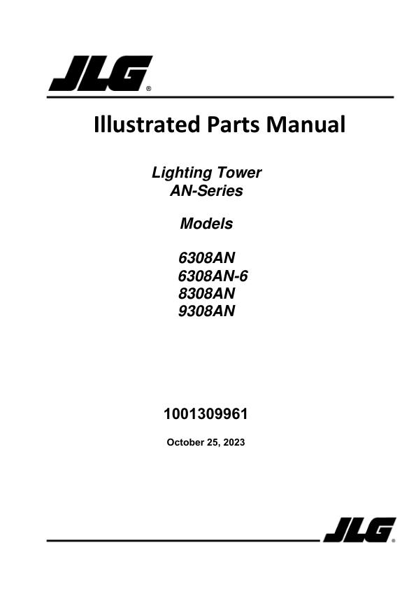 JLG Light Towers AN Series Parts Manual 1001309961 2023