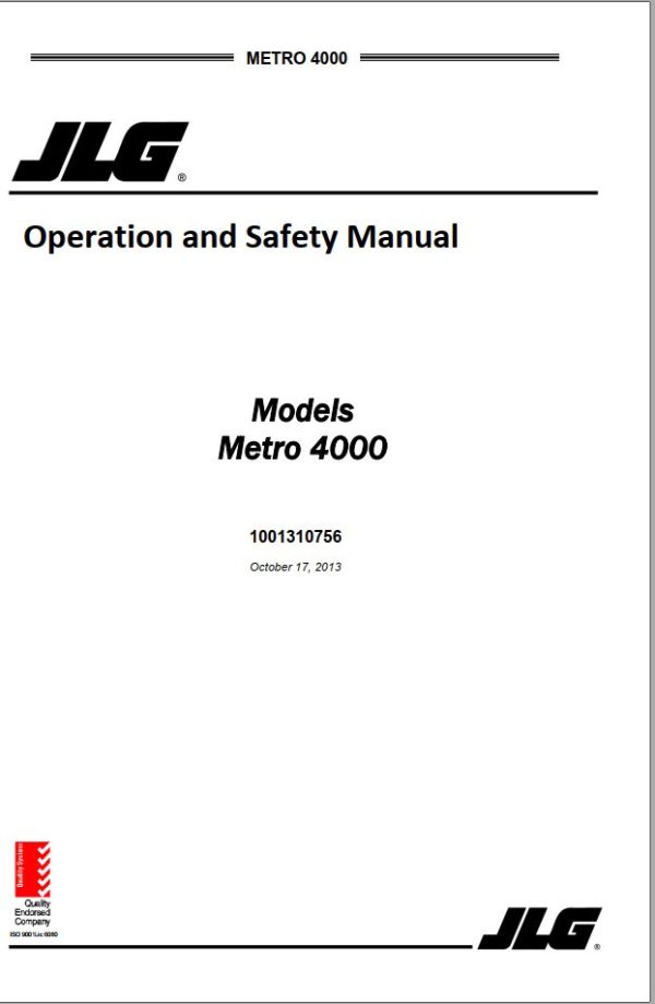 JLG Light Towers Metro 4000 Operation Safety Manual 1001310756 2013
