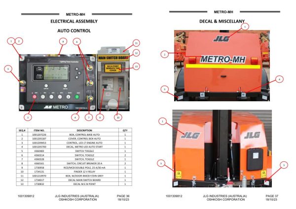 JLG Light Towers Metro MH Parts Manual 1001309812 2023 1