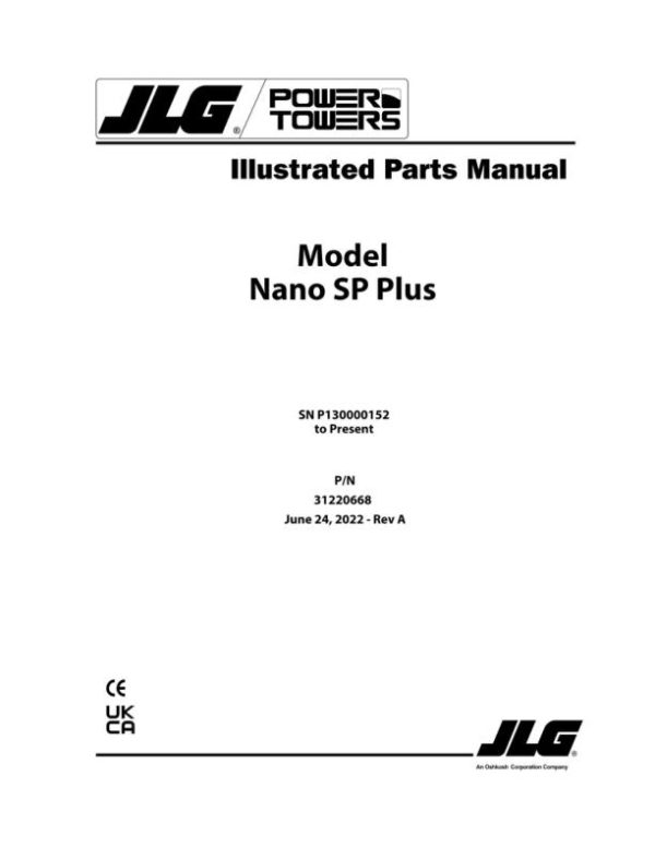 JLG POWER TOWERS Vertical Masts NANO SP PLUS Parts Manual 31220668 2022