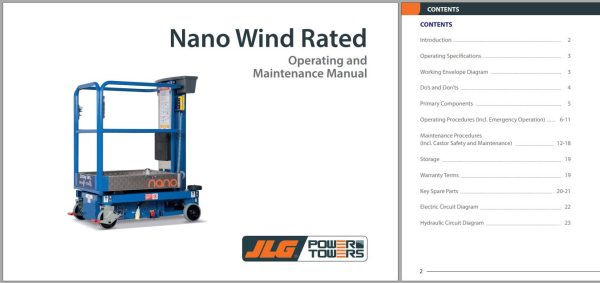 JLG POWER TOWERS Vertical Masts NANO WR Operation Maintenance Manual 1001308879 2023