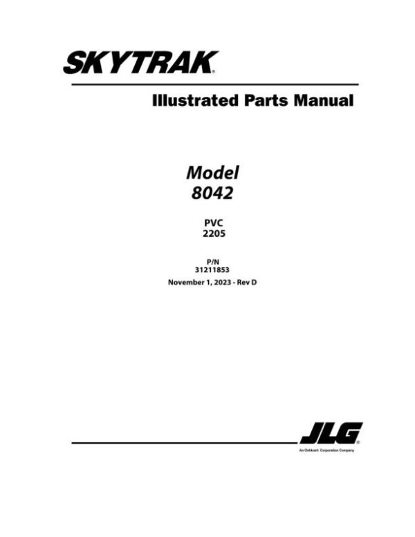 JLG SKYTRAK Telehandlers 8042 Parts Manual 31211853 2023 PVC 2205