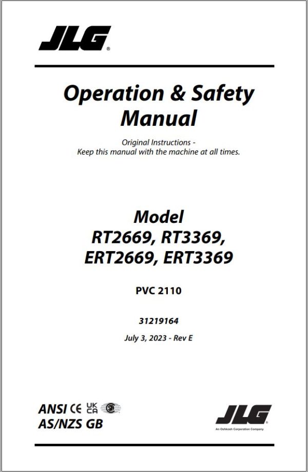 JLG Scissor Lifts ERT2669 ERT3369 RT2669 RT3369 Operation Safety Manual 31219164 2023 PVC 2110