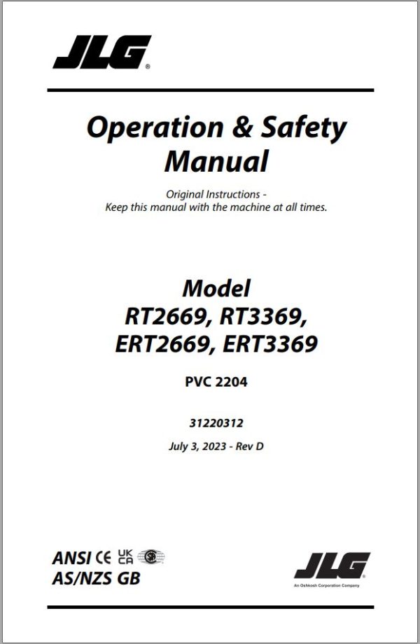 JLG Scissor Lifts ERT2669 ERT3369 RT2669 RT3369 Operation Safety Manual 31220312 2023 PVC 2204