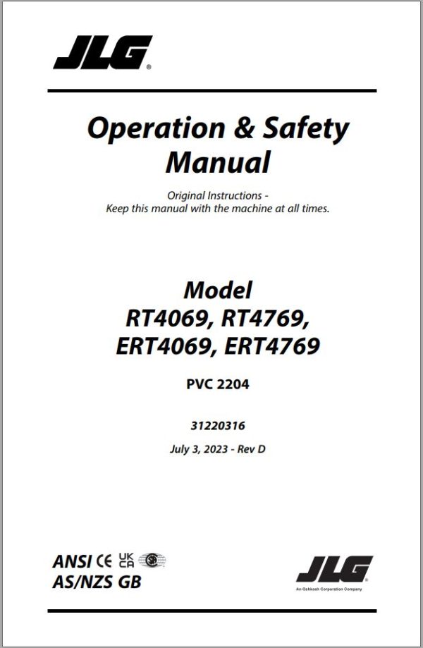 JLG Scissor Lifts ERT4069 ERT4769 RT4069 RT4769 Operation Safety Manual 31220316 2023 PVC 2204