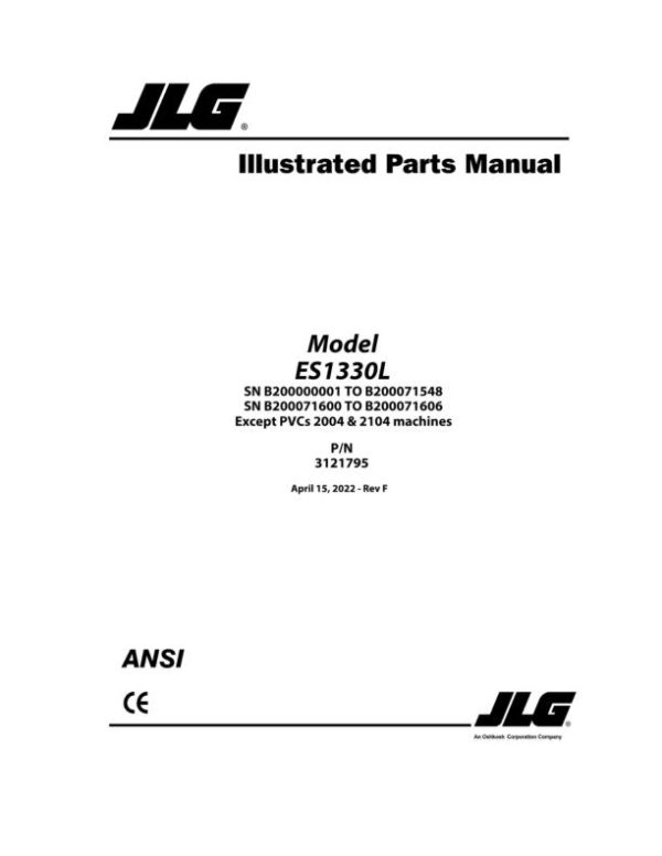 JLG Scissor Lifts ES1330L Parts Manual 3121795 2022