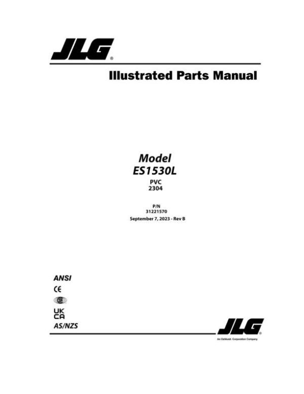 JLG Scissor Lifts ES1530L Parts Manual 31221570 2023 PVC 2304