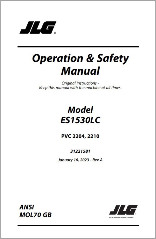 JLG Scissor Lifts ES1530LC Operation Safety Manual 31221581 2023 PVC 2204 2210