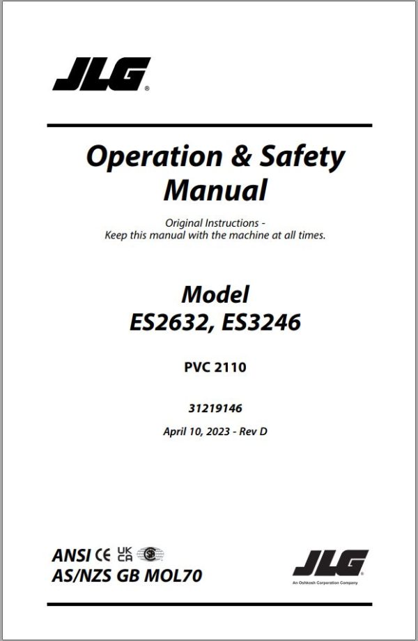 JLG Scissor Lifts ES2632 ES3246 Operation Safety Manual 31219146 2023 PVC 2110