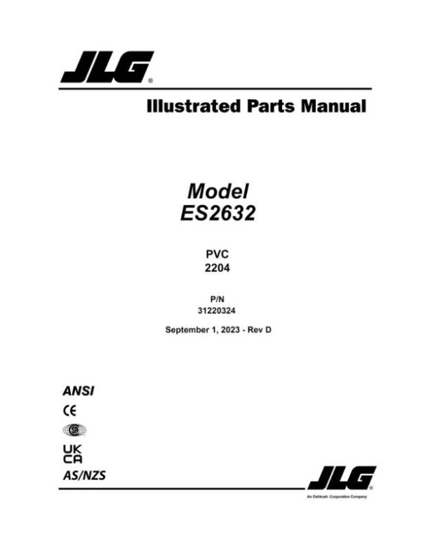 JLG Scissor Lifts ES2632 Parts Manual 31220324 2023 PVC 2204
