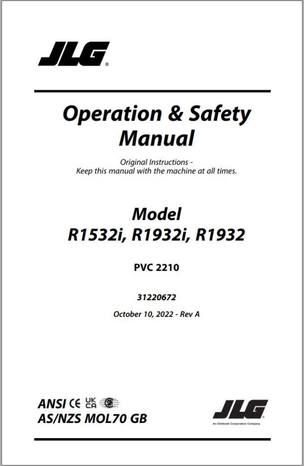 JLG Scissor Lifts R1532i R1932 R1932i Operation Safety Manual 31220672 2022 PVC 2210