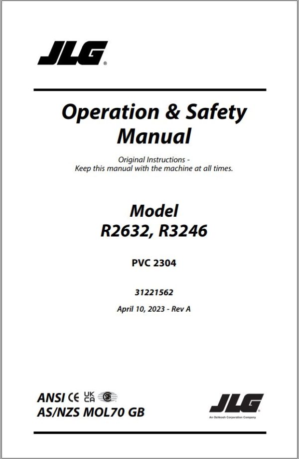 JLG Scissor Lifts R2632 R3246 Operation Safety Manual 31221562 2023 PVC 2304