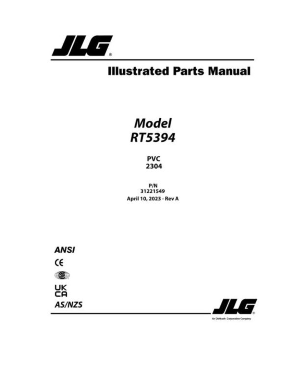 JLG Scissor Lifts RT5394 Parts Manual 31221549 2023 PVC 2304