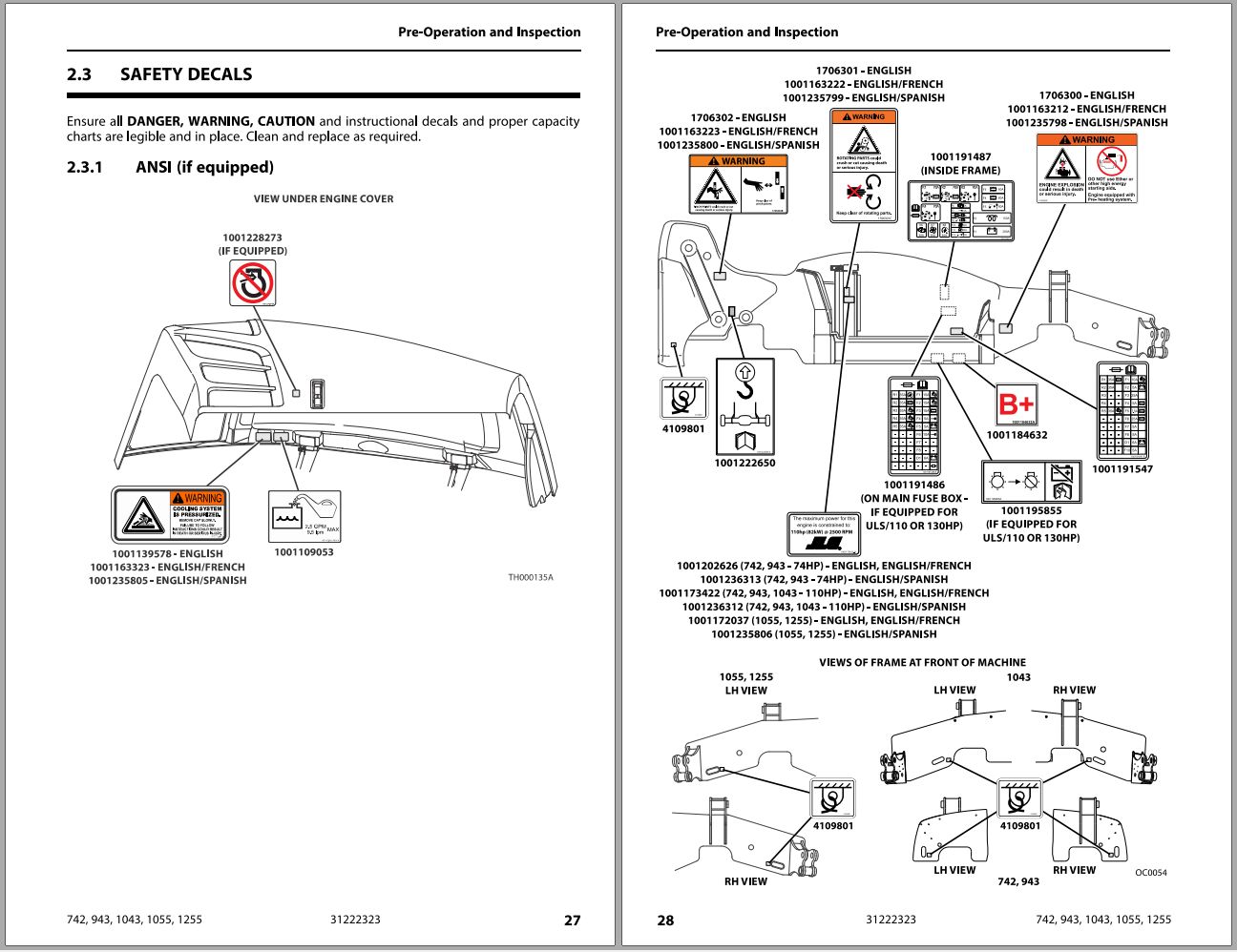 JLG Telehandlers 1043 1055 1255 742 943 Operation Safety Manual 31222323 2023 PVC 2305 1