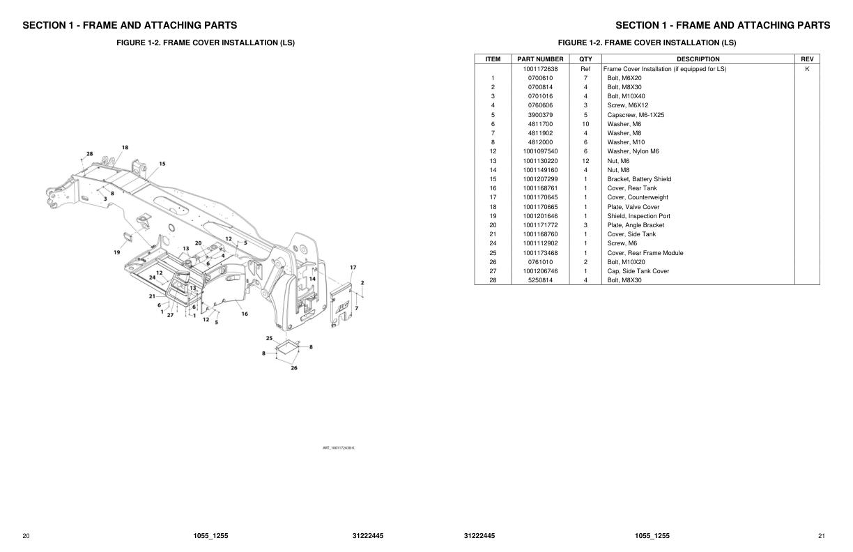 JLG Telehandlers 1055 1255 Parts Manual 31222445 2023 PVC 2311
