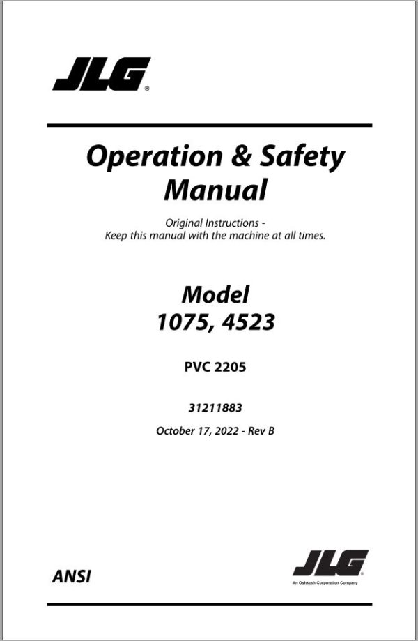 JLG Telehandlers 1075 4523 Operation Safety Manual 31211883 2022 PVC 2205