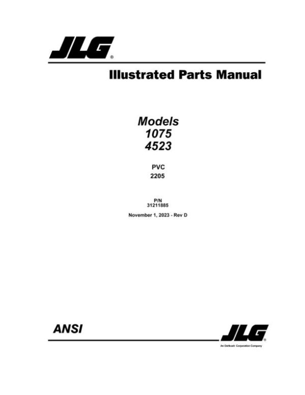 JLG Telehandlers 1075 4523 Parts Manual 31211885 2023 PVC 2205