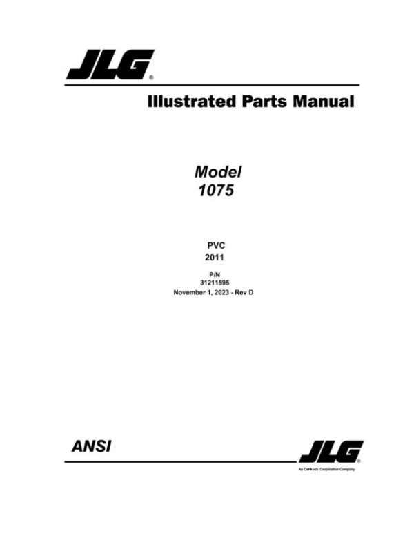 JLG Telehandlers 1075 Parts Manual 31211595 2022 PVC 2011