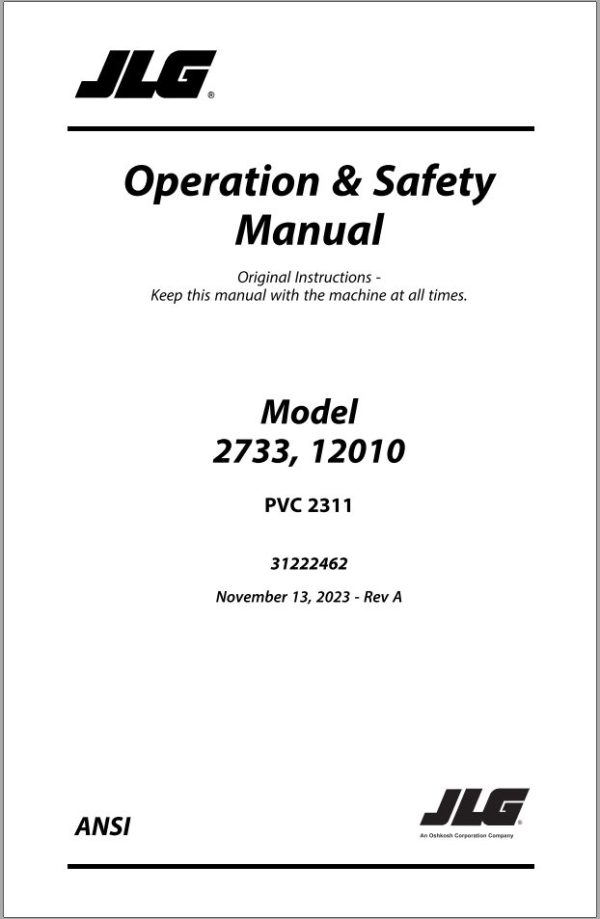 JLG Telehandlers 12010 2733 Operation Safety Manual 31222462 2023 PVC 2311