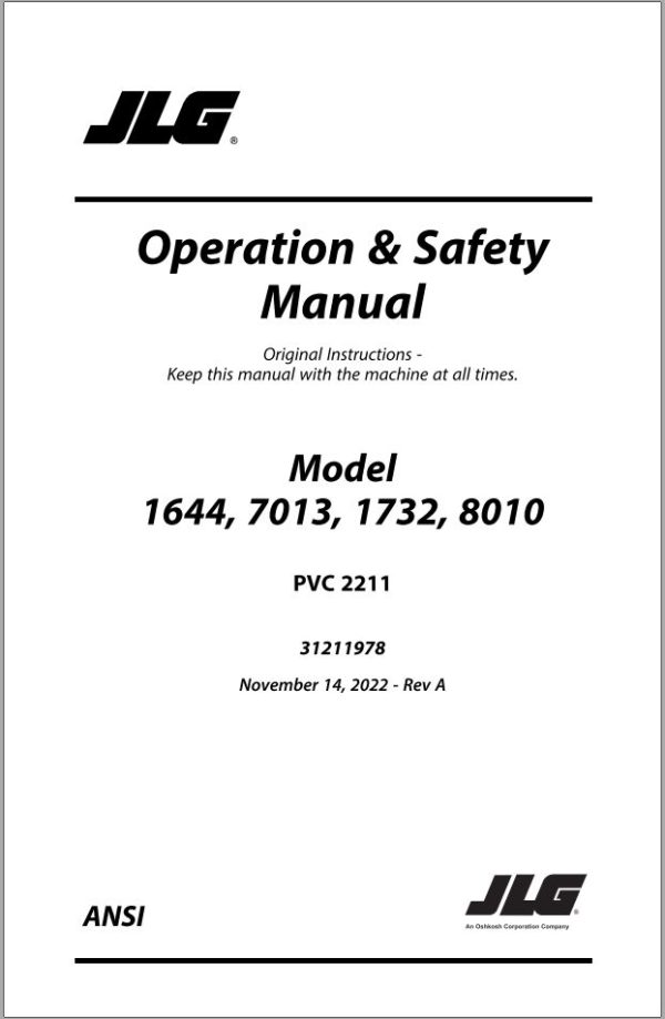 JLG Telehandlers 1644 1732 7013 8010 Operation Safety Manual 31211978 2022 PVC 2211