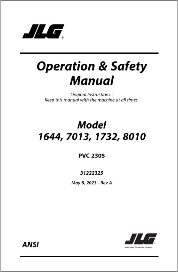 JLG Telehandlers 1644 1732 7013 8010 Operation Safety Manual 31222325 2023 PVC 2305