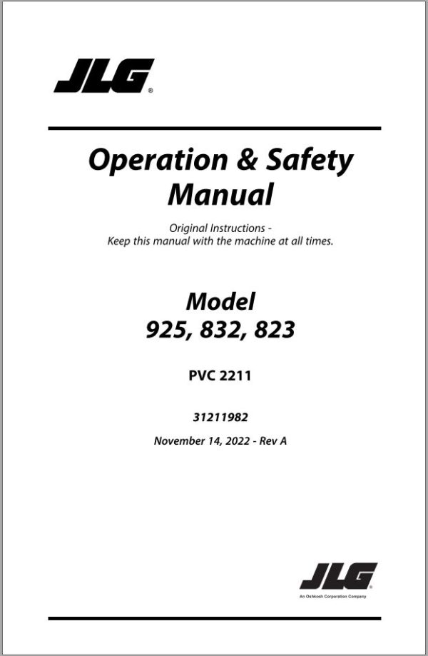 JLG Telehandlers 823 832 925 Operation Safety Manual 31211982 2023 PVC 2211