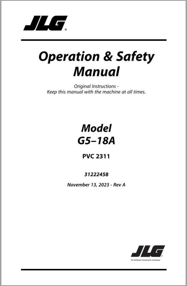 JLG Telehandlers G5 18A Operation Safety Manual 31222458 2023 PVC 2311