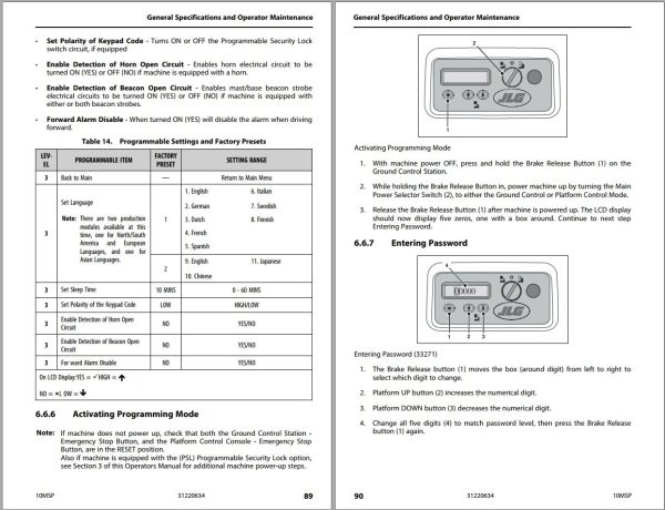 JLG Vertical Masts 10MSP Operation Safety Manual 31220634 2022 PVC 2208 1
