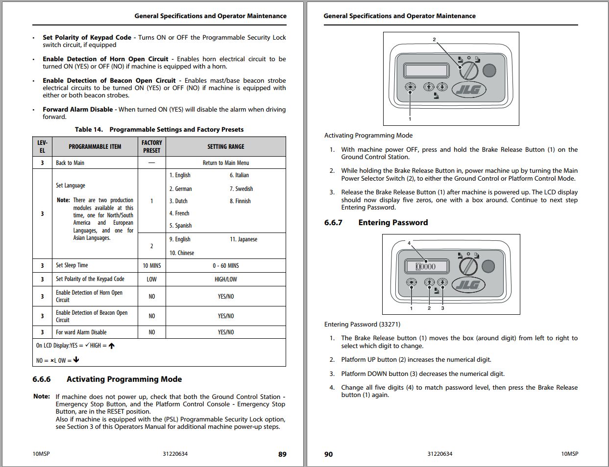 JLG Vertical Masts 10MSP Operation Safety Manual 31220634 2022 PVC 2208 1