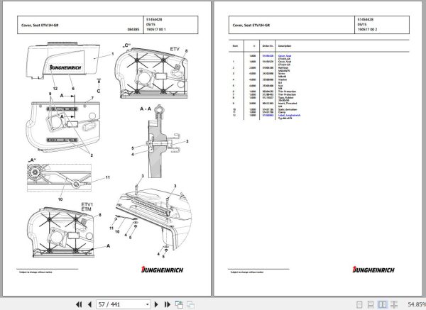 Jungheinrich Forklift ETV 214 Spare Parts Catalog 91165548 2