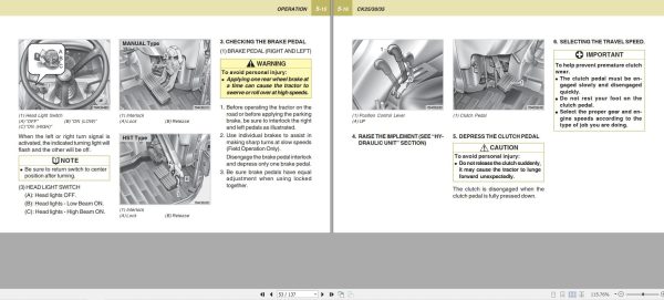 Kioti Tractor CK25 CK30 Ck35 Operation Manual 1