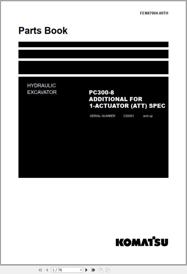 Komatsu Crawler Excavators PC300 8 Part Book FEN87004 00TH