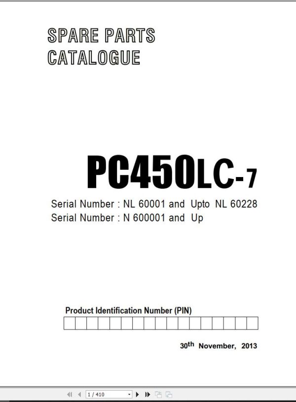 Komatsu Crawler Excavators PC450LC 7 Spare Parts Catalogue KIPLINDPRBA0008
