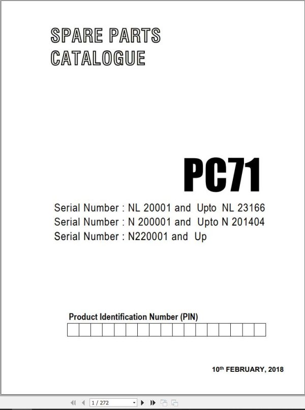 Komatsu Crawler Excavators PC71 Part Book