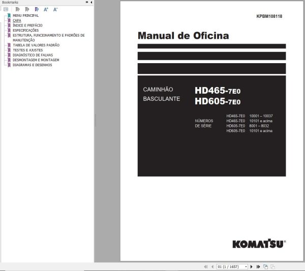 Komatsu Dump Truck HD465 7E0 HD605 7E0 Shop Manual KPBM108118 PT