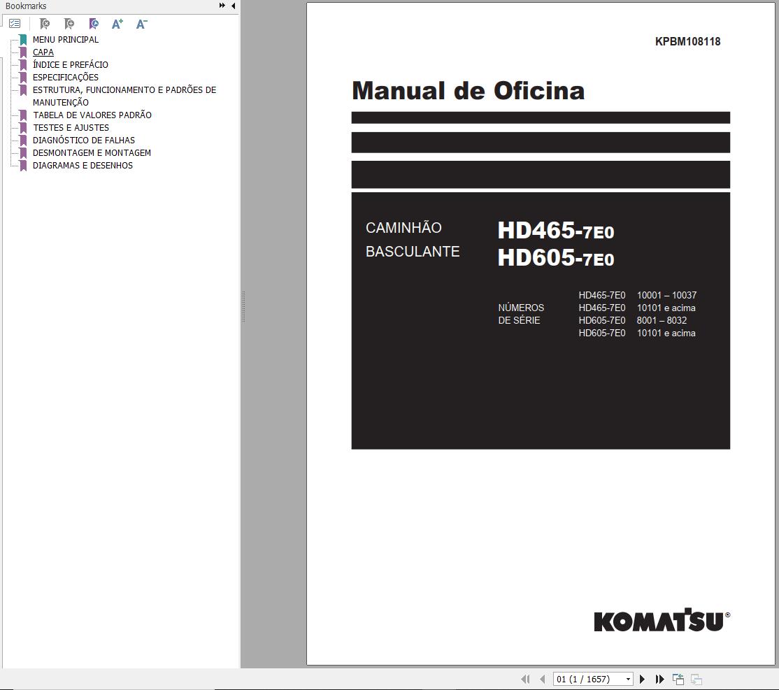 Komatsu Dump Truck HD465 7E0 HD605 7E0 Shop Manual KPBM108118 PT