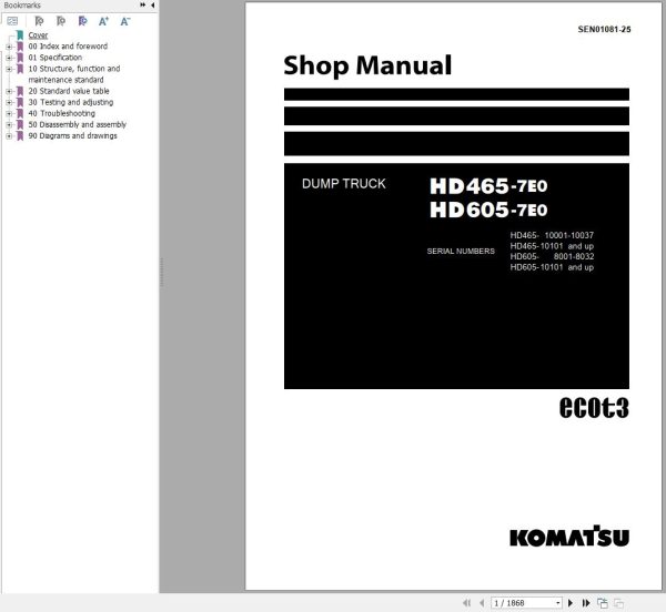 Komatsu Dump Truck HD465 7E0 HD605 7E0 Shop Manual SEN01081 25