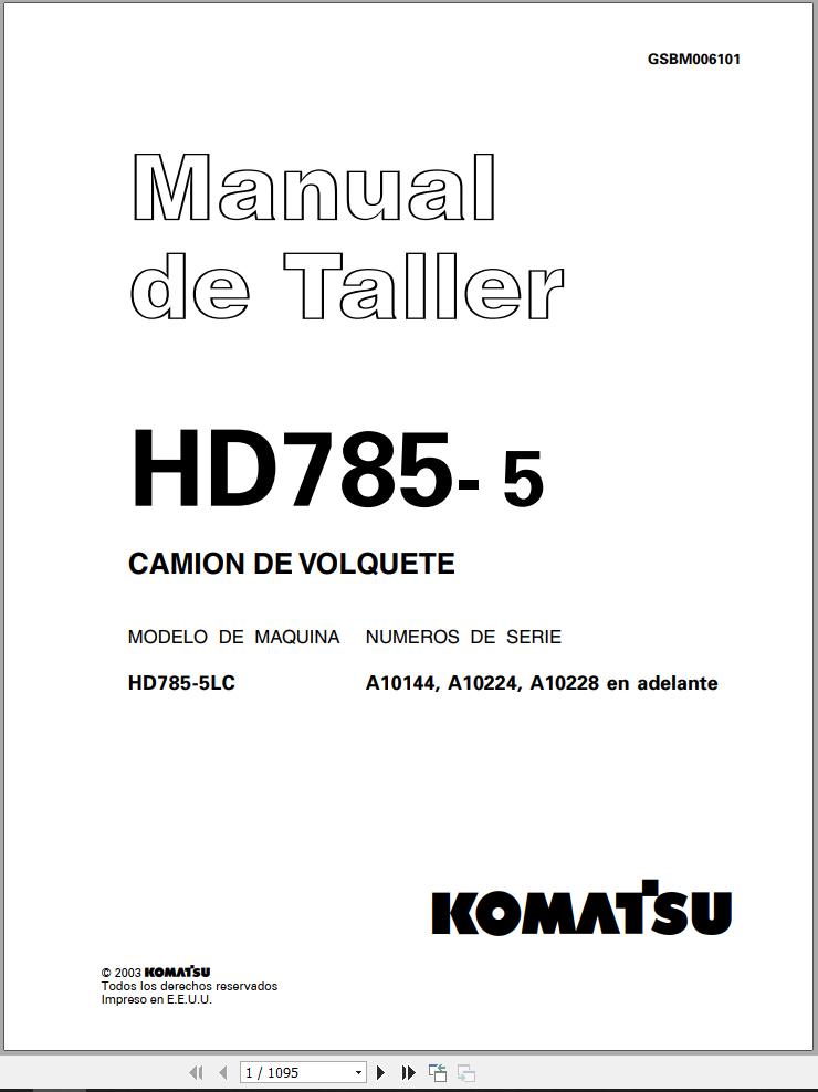 Komatsu Dump Truck HD785 5 Shop Manual GSBM006101 ES