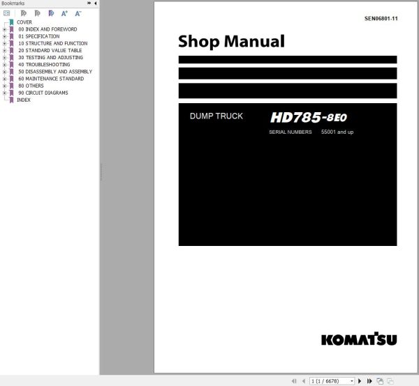 Komatsu Dump Truck HD785 8E0 Shop Manual SEN06801 11