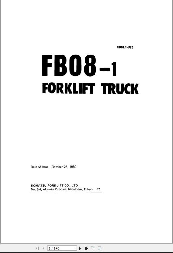 Komatsu Electric Forklifts FB08 1 Part Book FB08.1 PE2